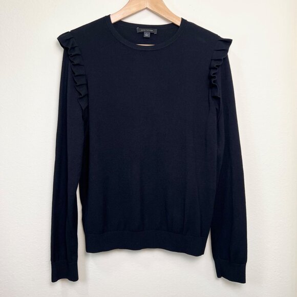 ANN TAYLOR Black Long Sleeve Ruffle Shoulder Sweater Top Size Large - Picture 6 of 8